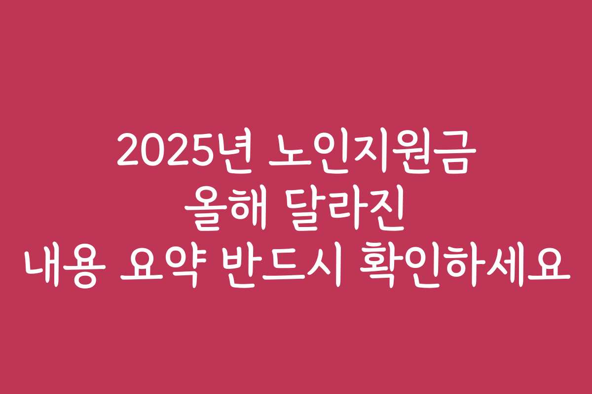 2025년 노인지원금 올해 달라진 내용 요약 반드시 확인하세요