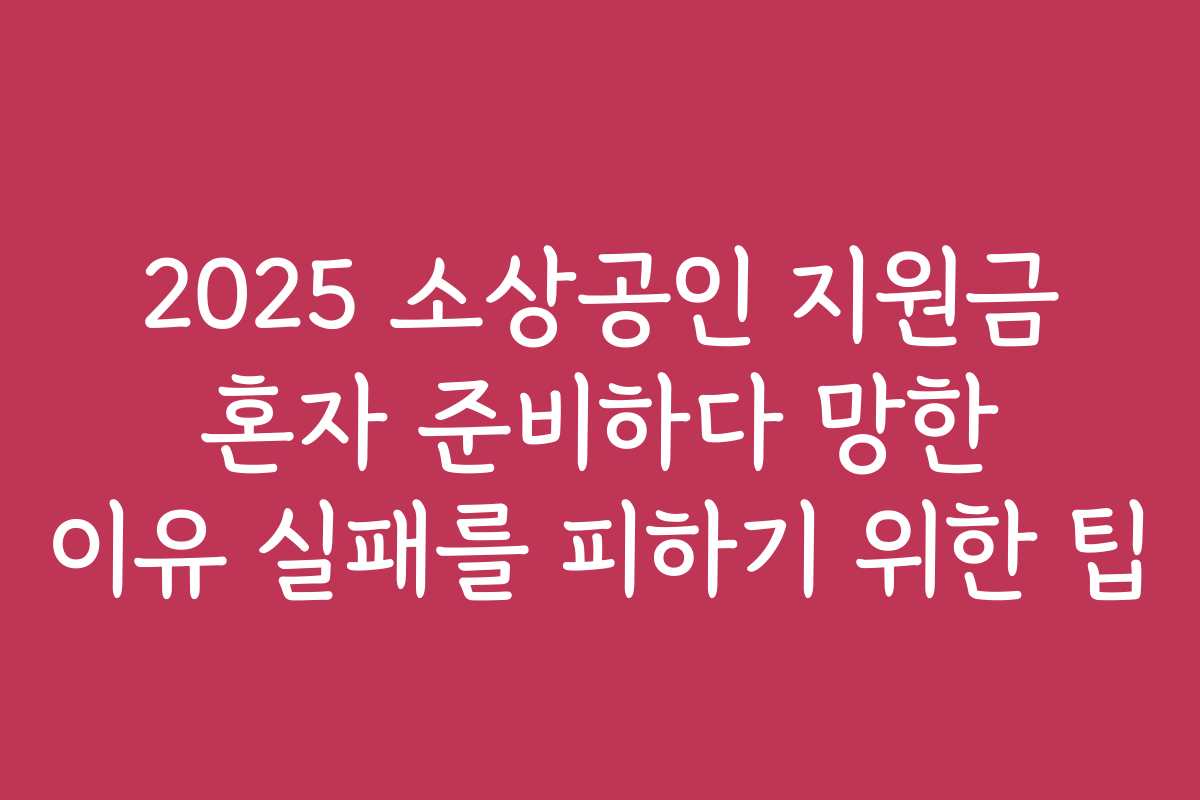 2025 소상공인 지원금 혼자 준비하다 망한 이유 실패를 피하기 위한 팁