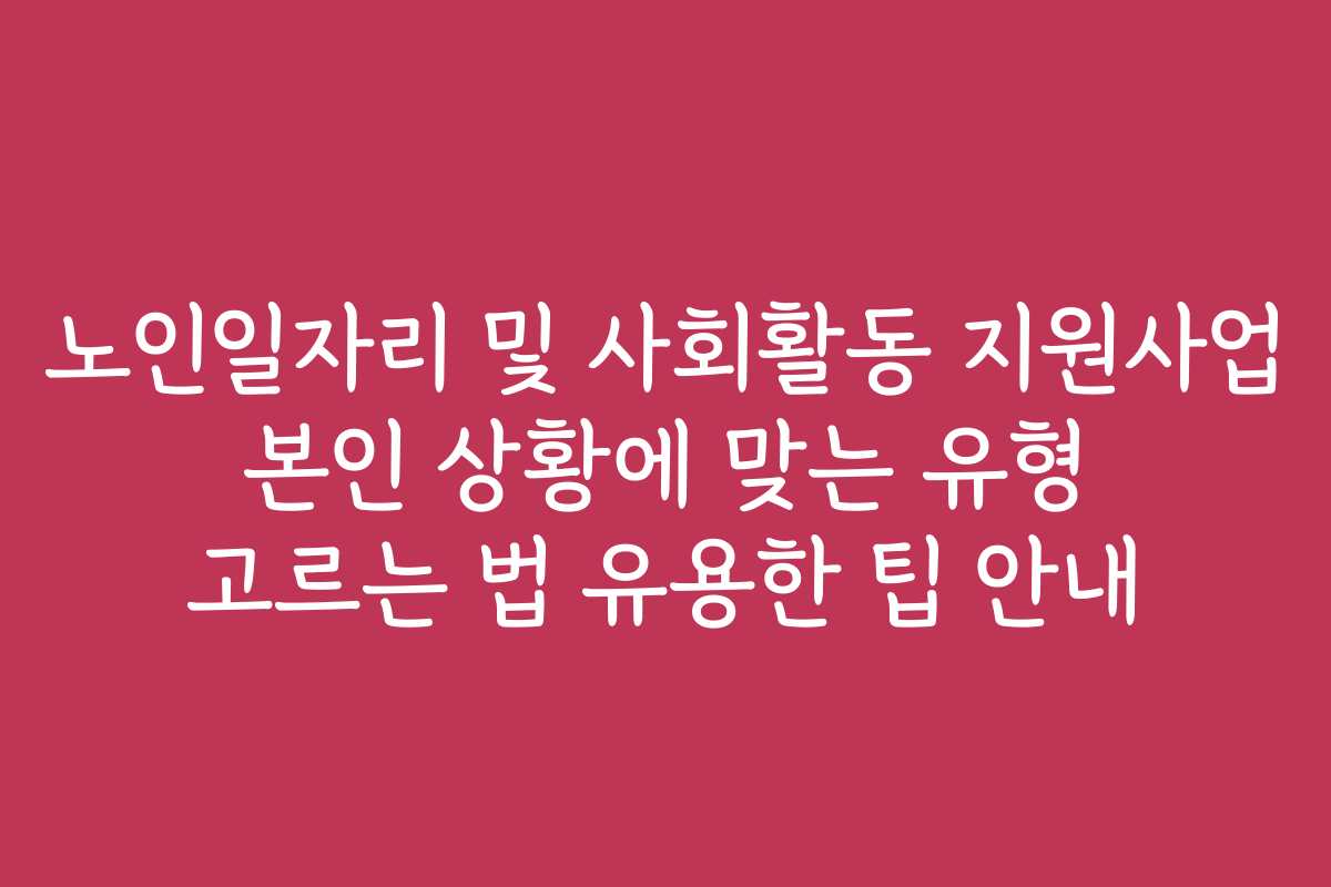 노인일자리 및 사회활동 지원사업 본인 상황에 맞는 유형 고르는 법 유용한 팁 안내