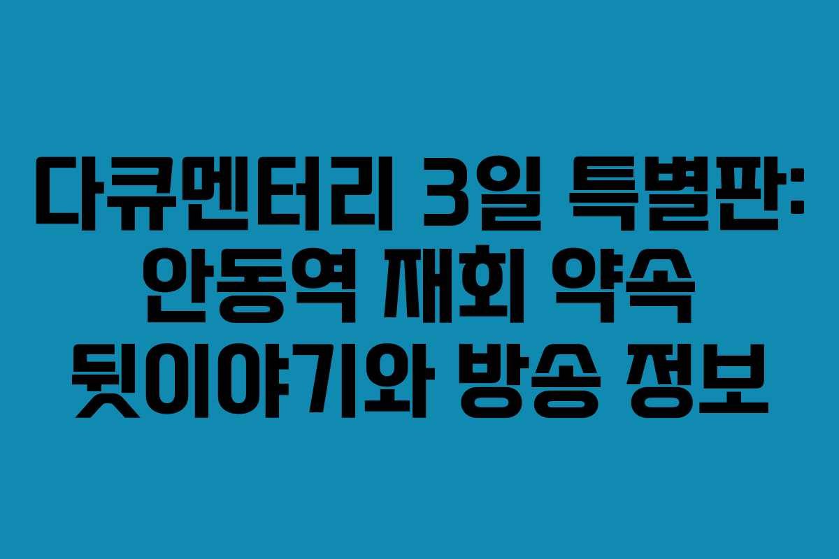 다큐멘터리 3일 특별판: 안동역 재회 약속 뒷이야기와 방송 정보