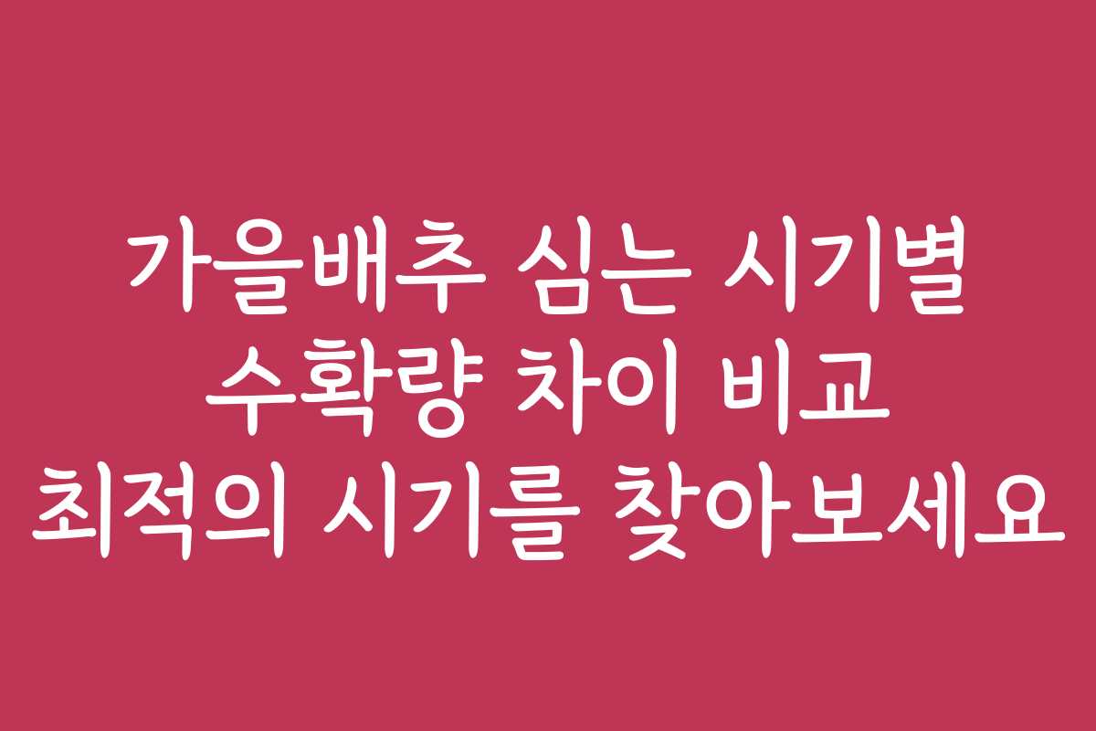 가을배추 심는 시기별 수확량 차이 비교 최적의 시기를 찾아보세요