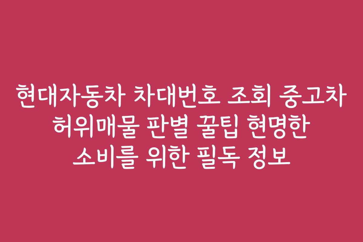 현대자동차 차대번호 조회 중고차 허위매물 판별 꿀팁 현명한 소비를 위한 필독 정보