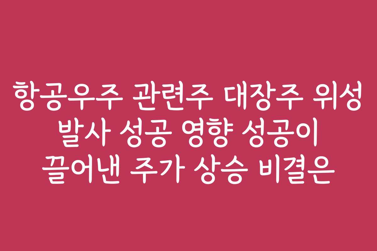 항공우주 관련주 대장주 위성 발사 성공 영향 성공이 끌어낸 주가 상승 비결은