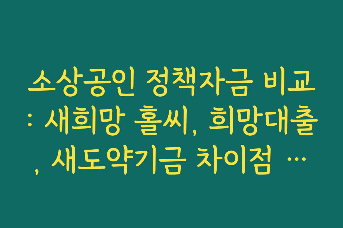소상공인 정책자금 비교: 새희망 홀씨, 희망대출, 새도약기금 차이점 분석