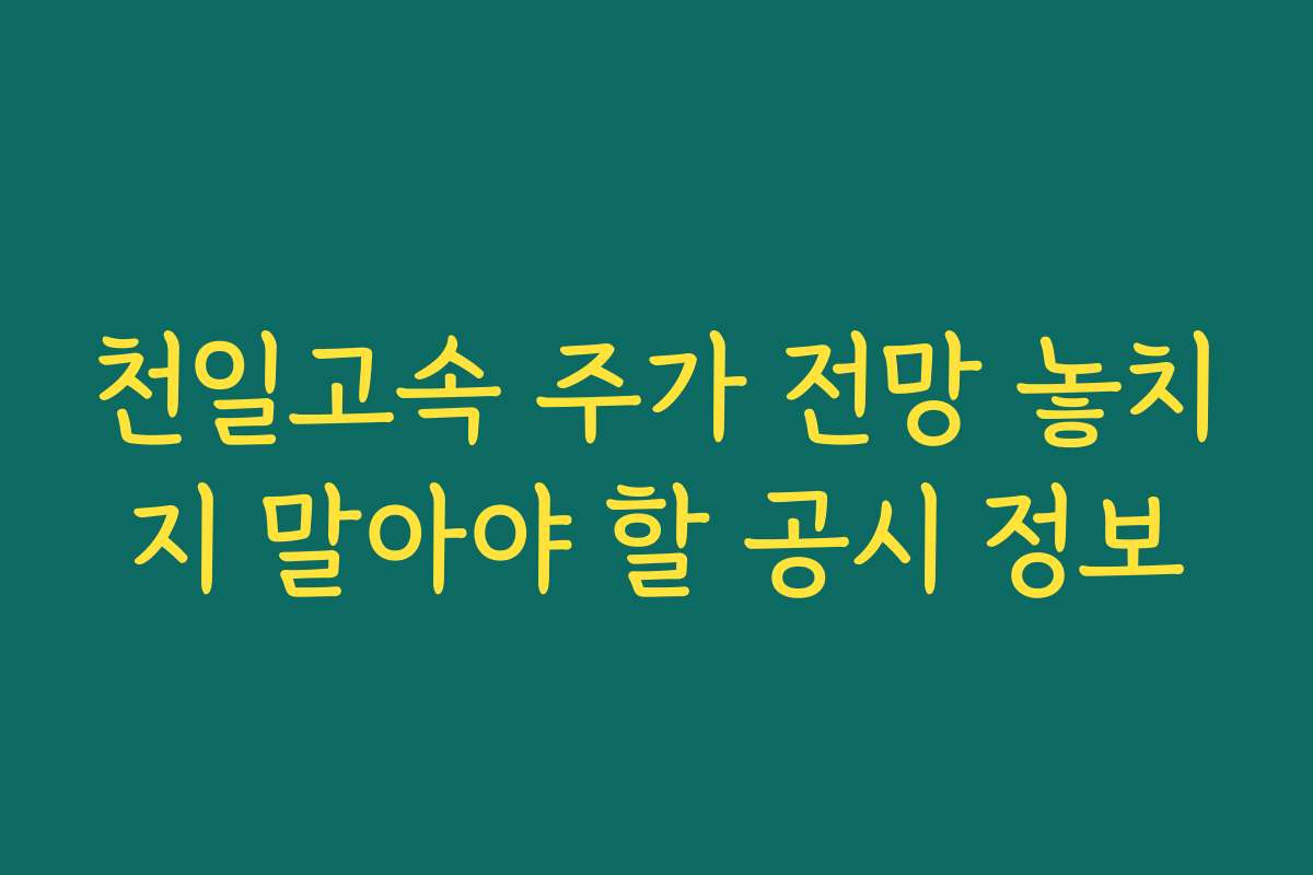 천일고속 주가 전망 놓치지 말아야 할 공시 정보
