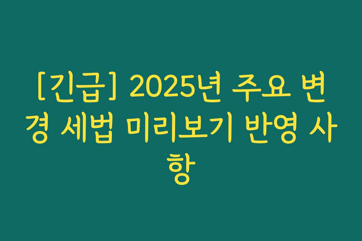 [긴급] 2025년 주요 변경 세법 미리보기 반영 사항