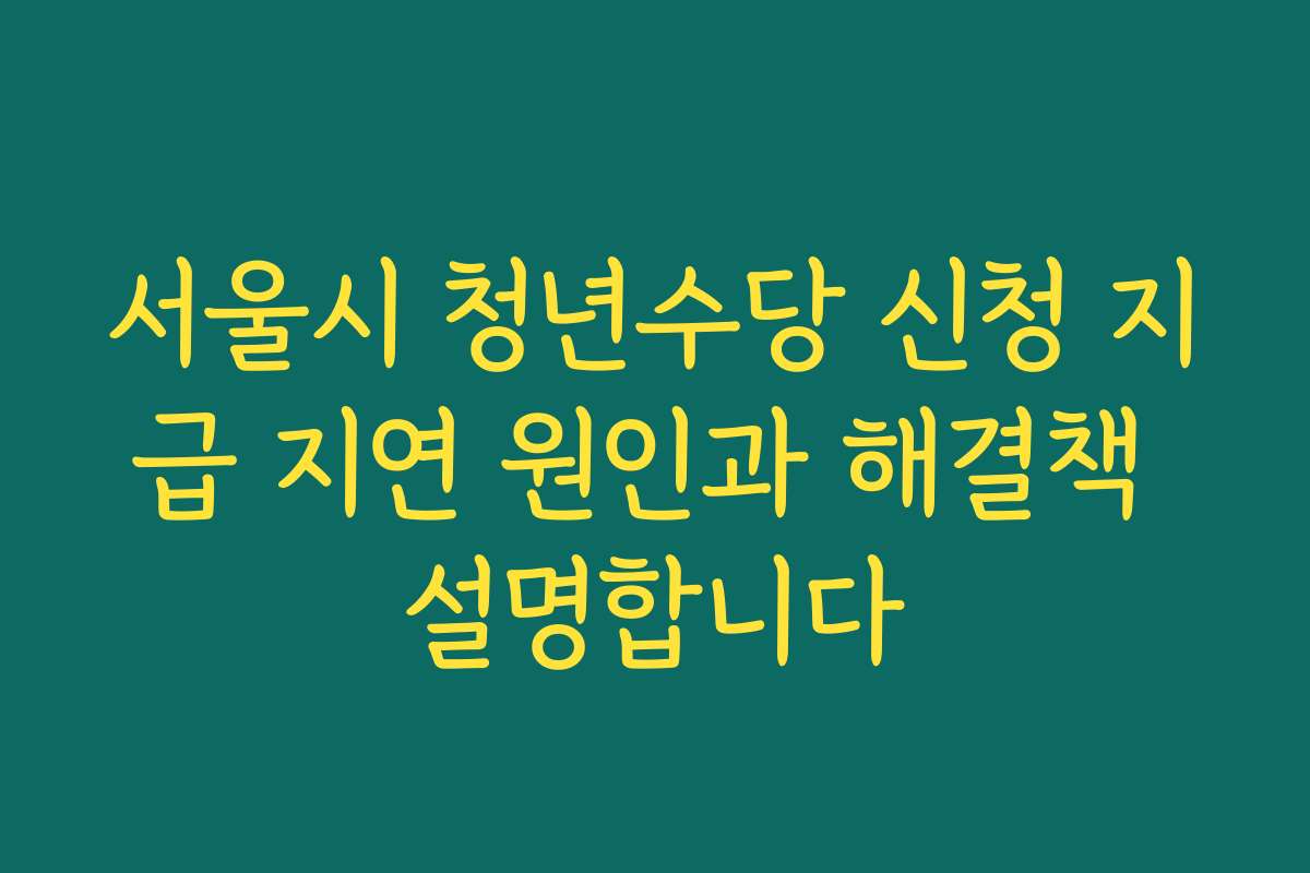 서울시 청년수당 신청 지급 지연 원인과 해결책 설명합니다