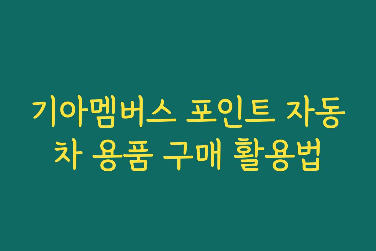 기아멤버스 포인트 자동차 용품 구매 활용법