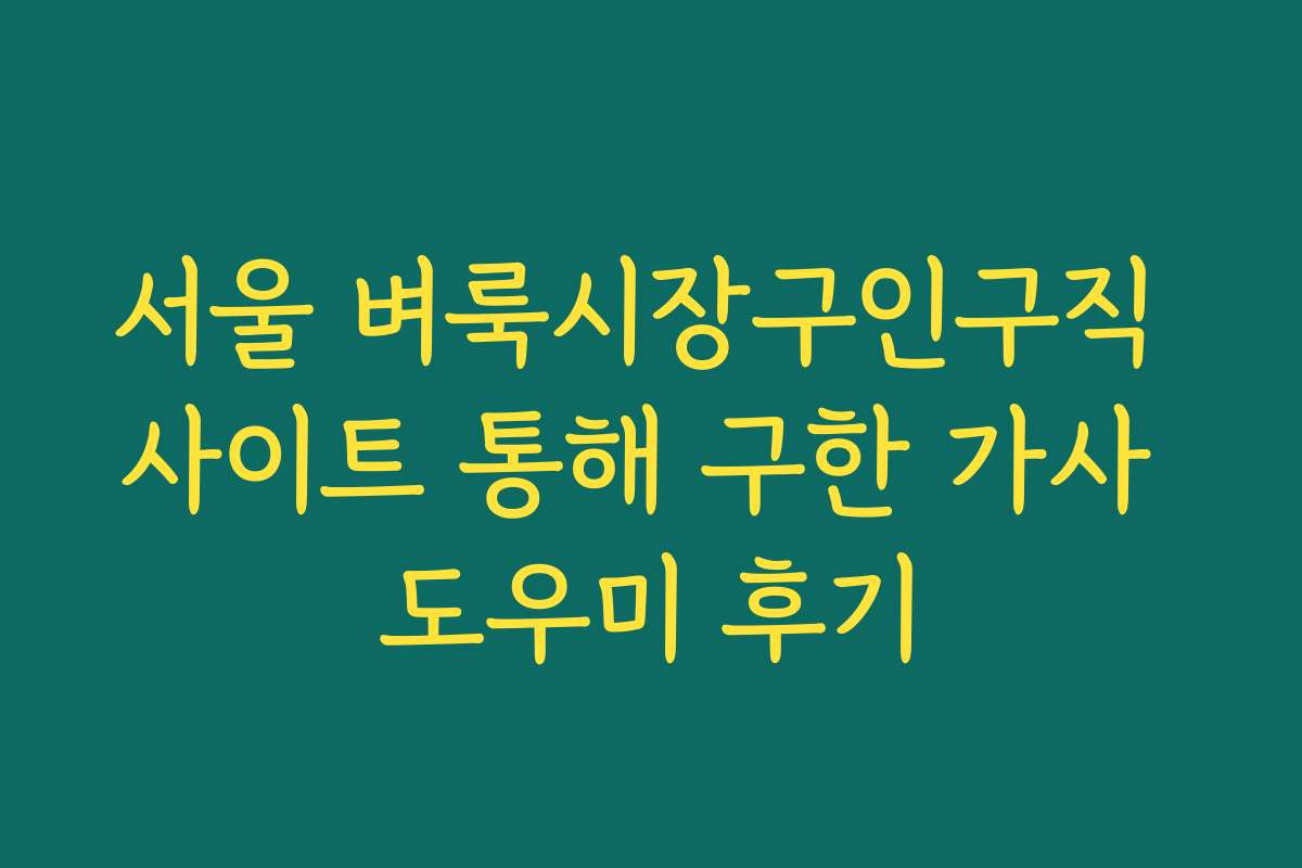 서울 벼룩시장구인구직 사이트 통해 구한 가사 도우미 후기