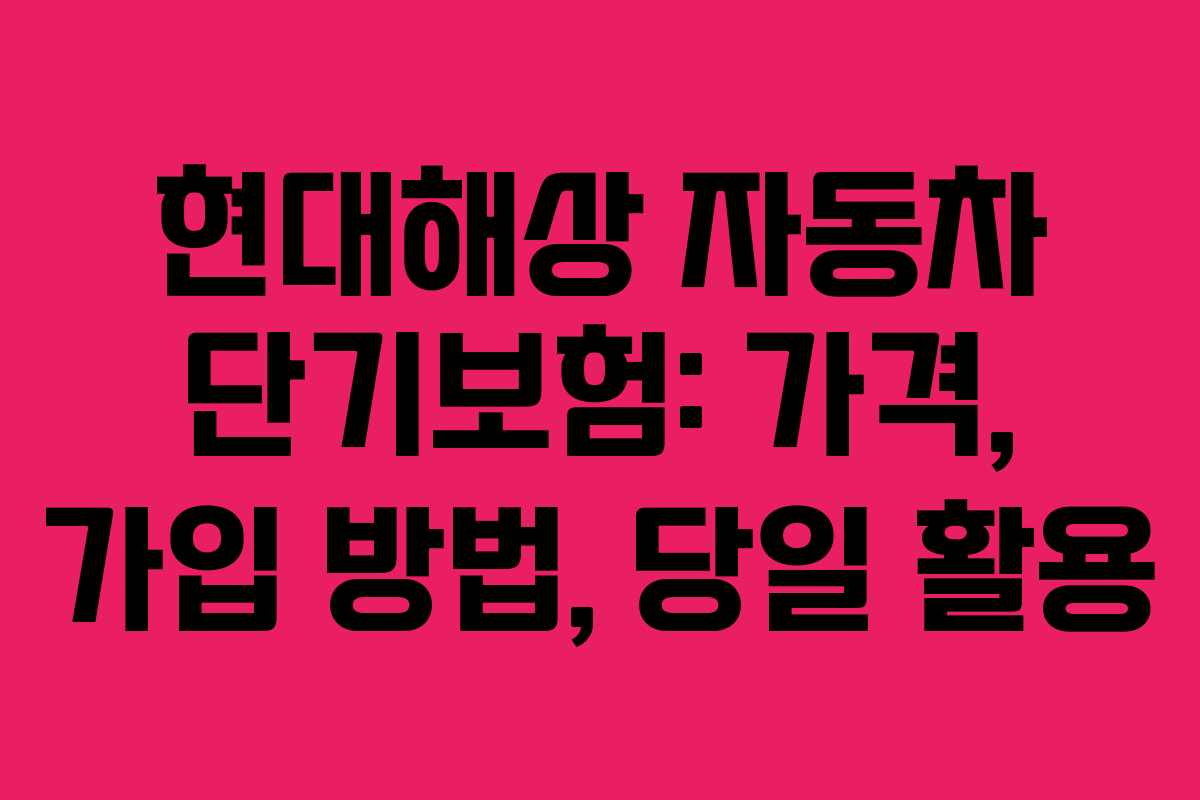 현대해상 자동차 단기보험: 가격, 가입 방법, 당일 활용