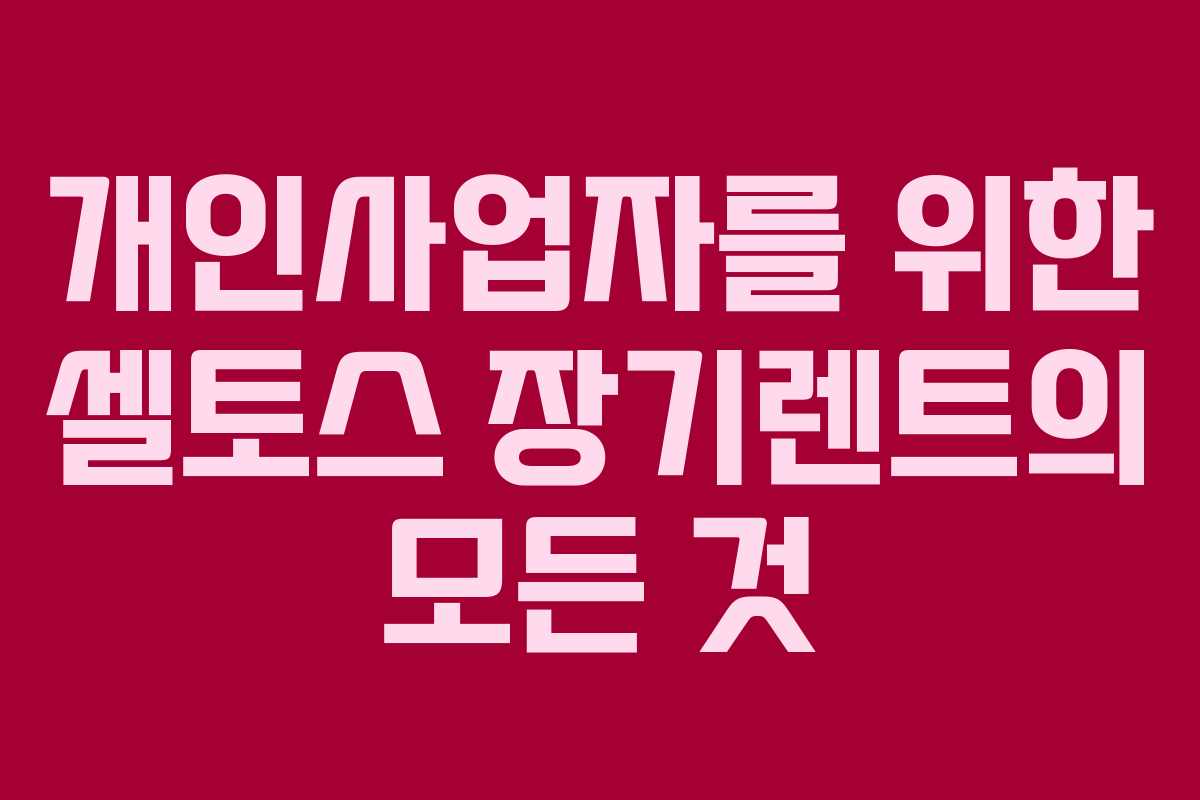 개인사업자를 위한 셀토스 장기렌트의 모든 것