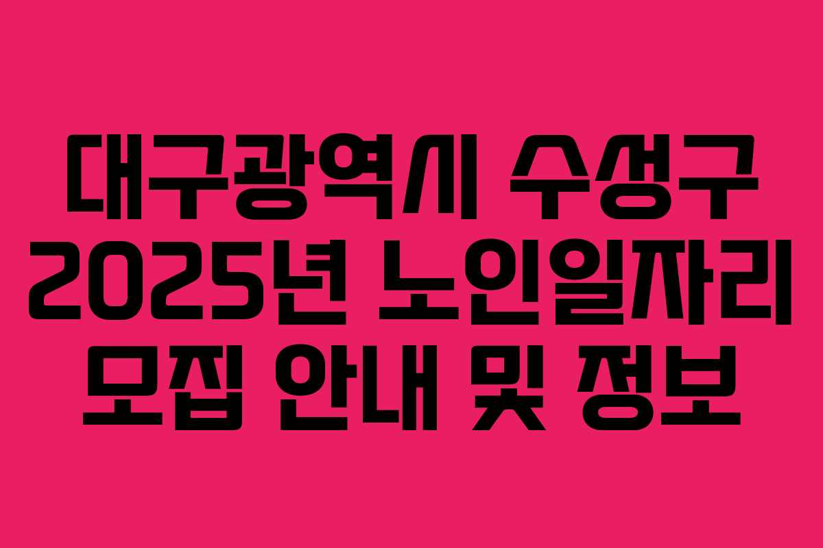 대구광역시 수성구 2025년 노인일자리 모집 안내 및 정보