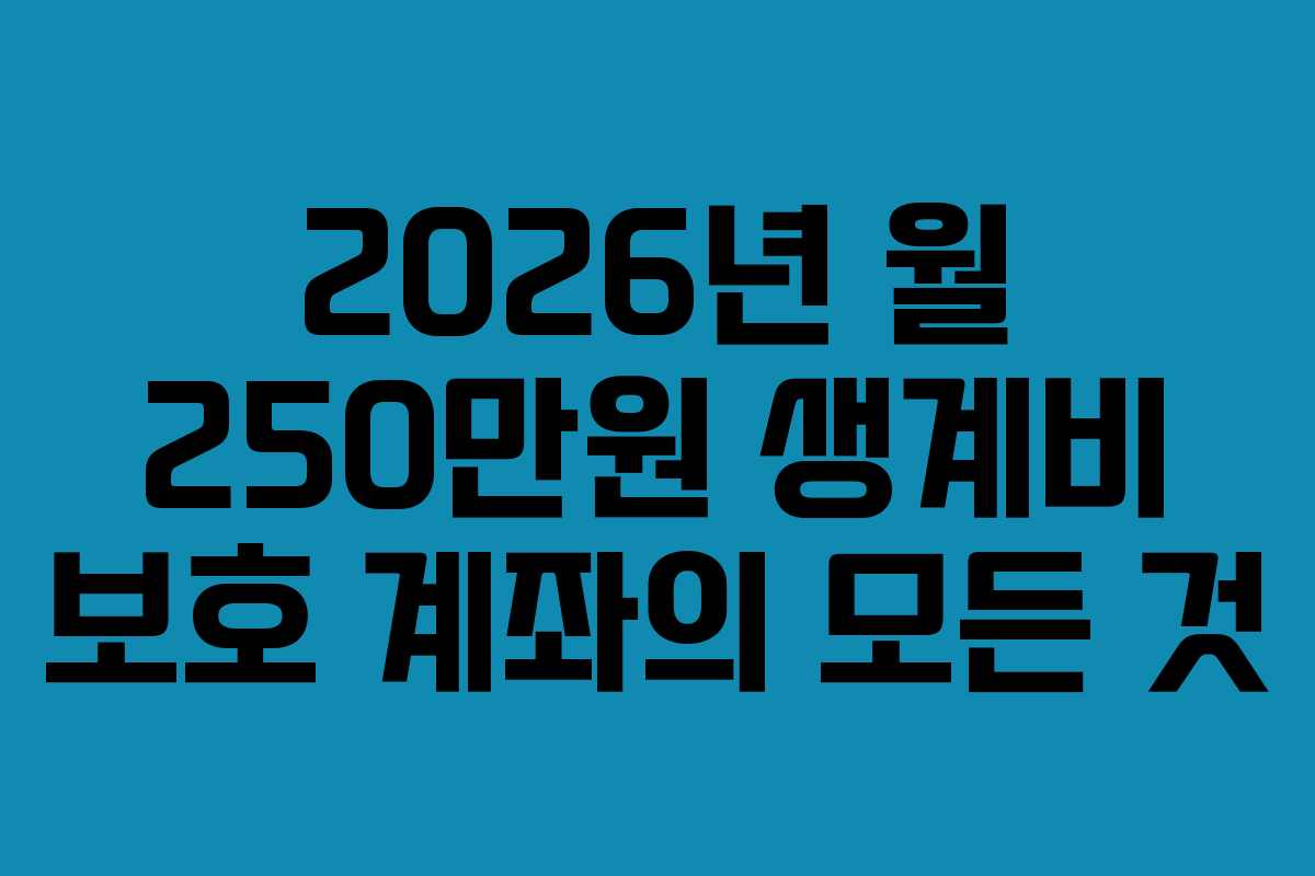 2026년 월 250만원 생계비 보호 계좌의 모든 것