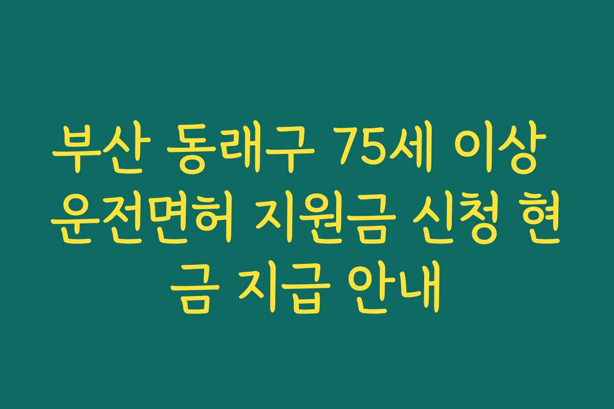 부산 동래구 75세 이상 운전면허 지원금 신청 현금 지급 안내