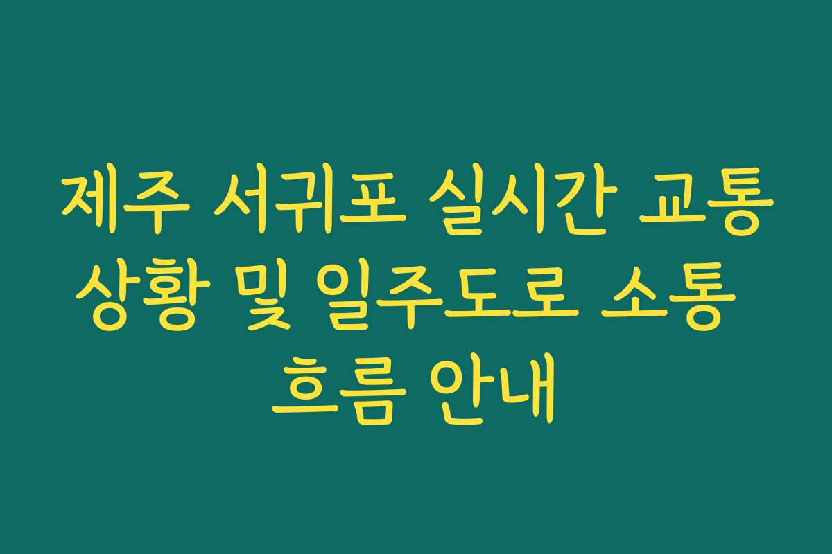제주 서귀포 실시간 교통상황 및 일주도로 소통 흐름 안내