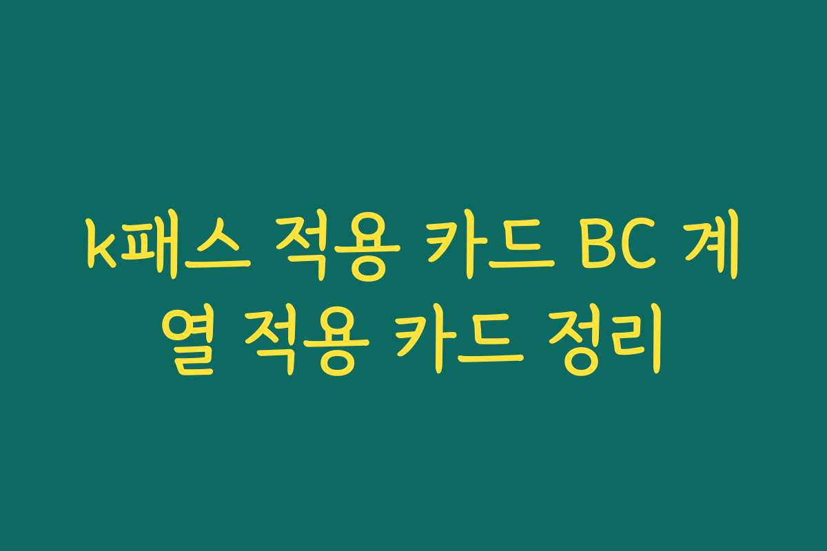 k패스 적용 카드 BC 계열 적용 카드 정리