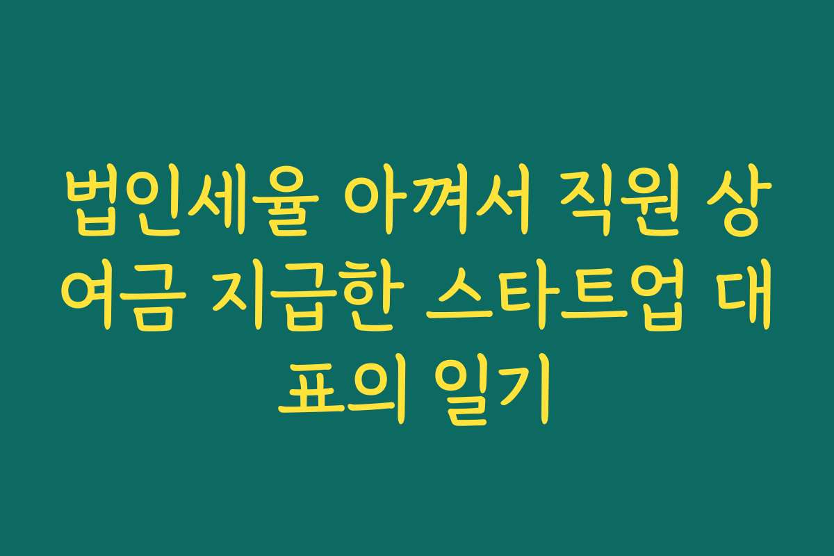법인세율 아껴서 직원 상여금 지급한 스타트업 대표의 일기
