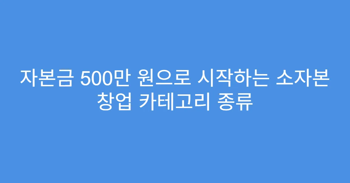 자본금 500만 원으로 시작하는 소자본 창업 카테고리 종류