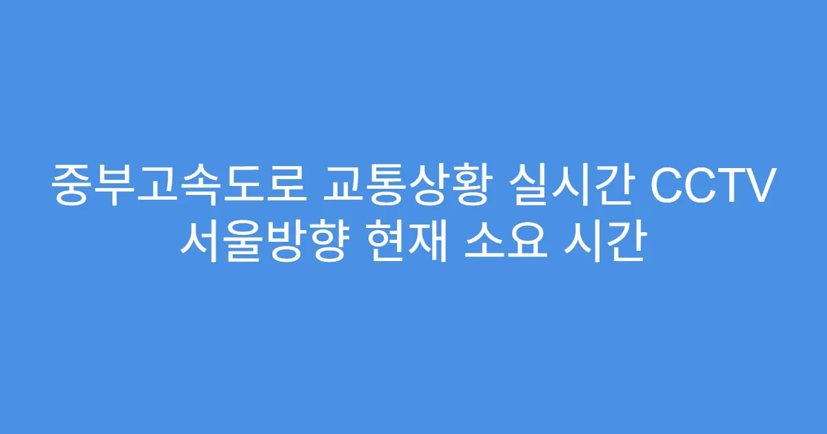 중부고속도로 교통상황 실시간 CCTV 서울방향 현재 소요 시간
