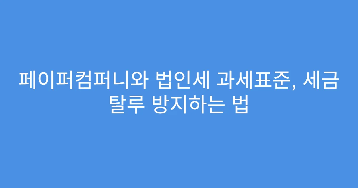 페이퍼컴퍼니와 법인세 과세표준, 세금 탈루 방지하는 법