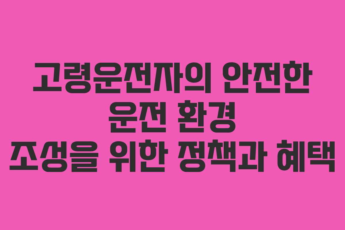 고령운전자의 안전한 운전 환경 조성을 위한 정책과 혜택