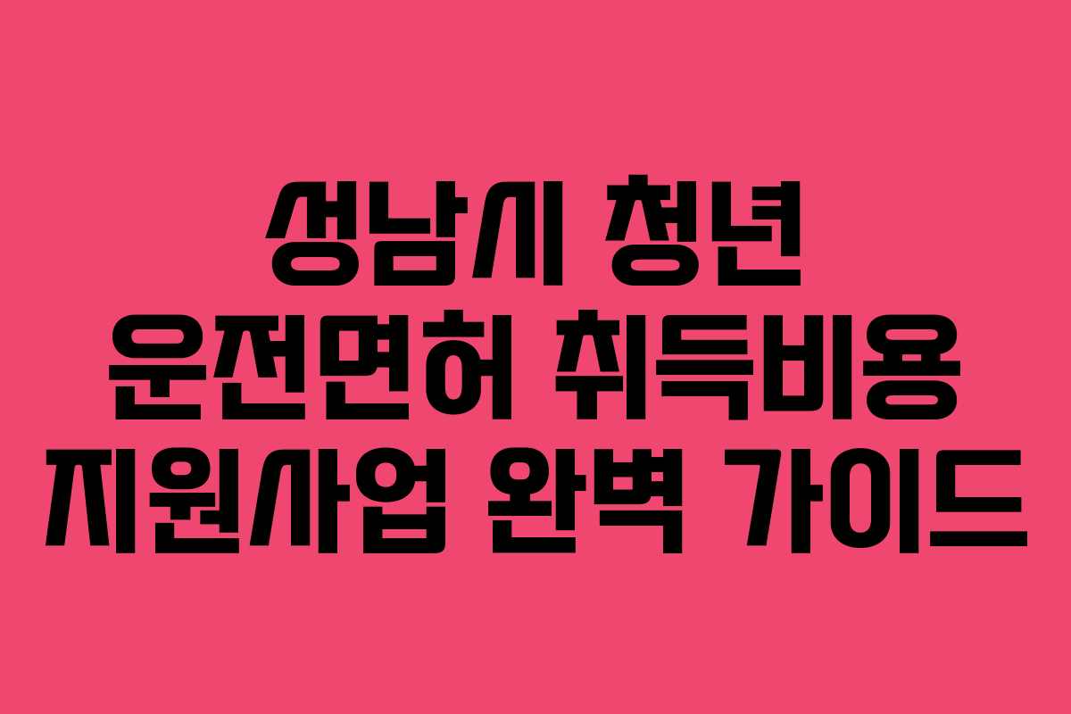성남시 청년 운전면허 취득비용 지원사업 완벽 가이드