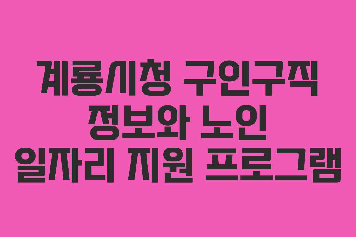 계룡시청 구인구직 정보와 노인 일자리 지원 프로그램