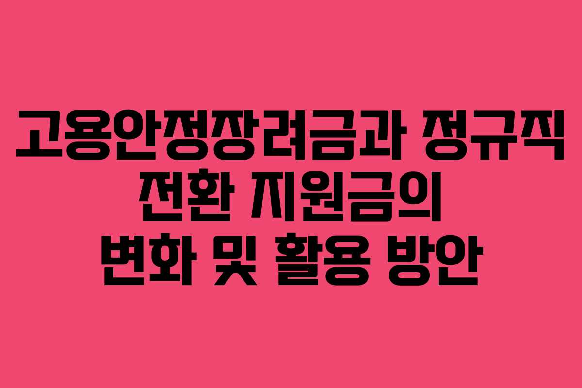 고용안정장려금과 정규직 전환 지원금의 변화 및 활용 방안
