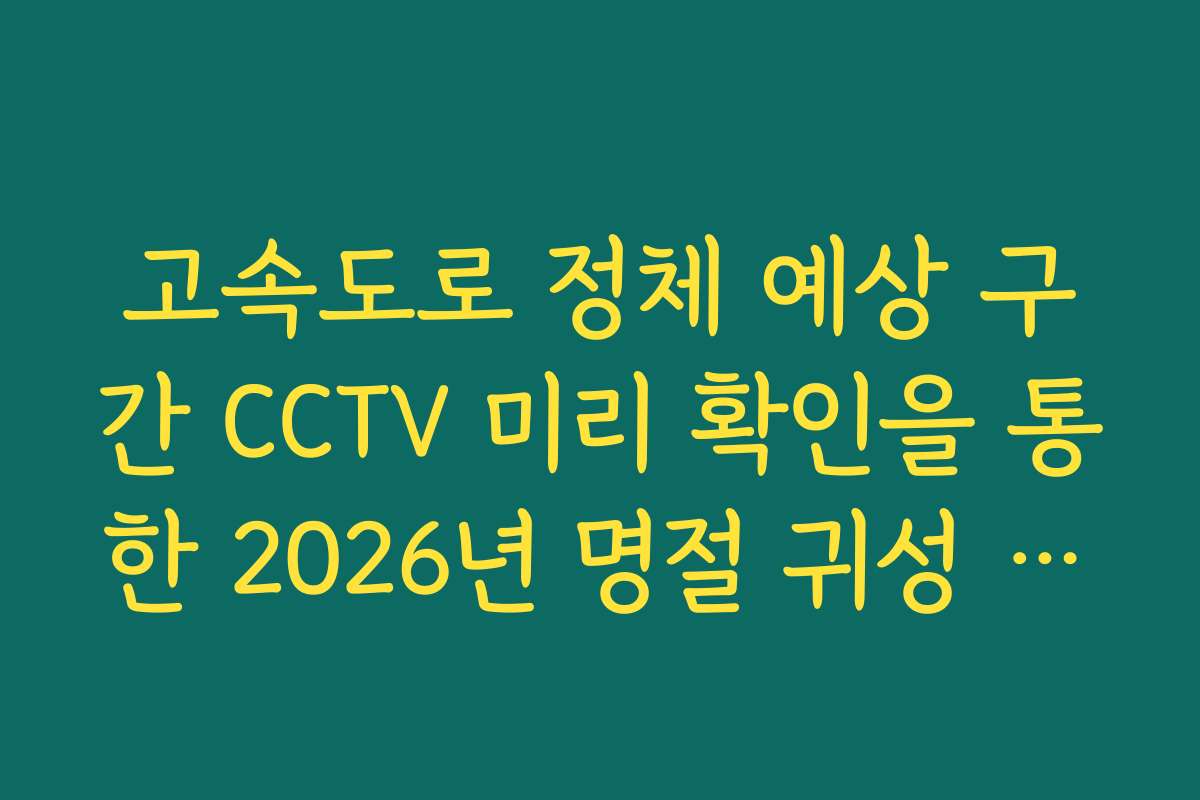 고속도로 정체 예상 구간 CCTV 미리 확인을 통한 2026년 명절 귀성 전략