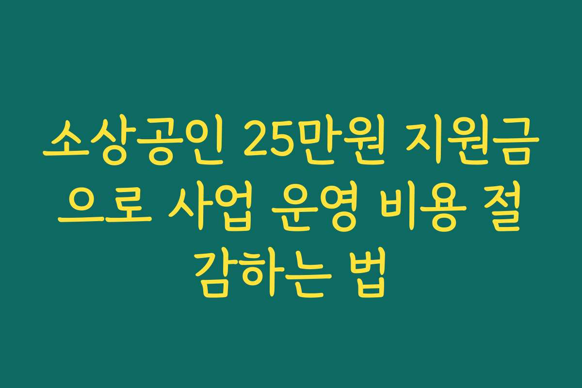 소상공인 25만원 지원금으로 사업 운영 비용 절감하는 법