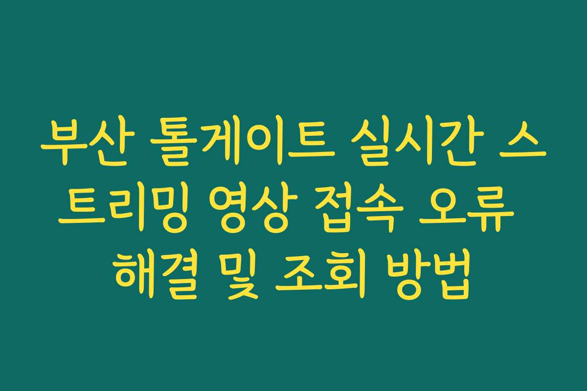 부산 톨게이트 실시간 스트리밍 영상 접속 오류 해결 및 조회 방법