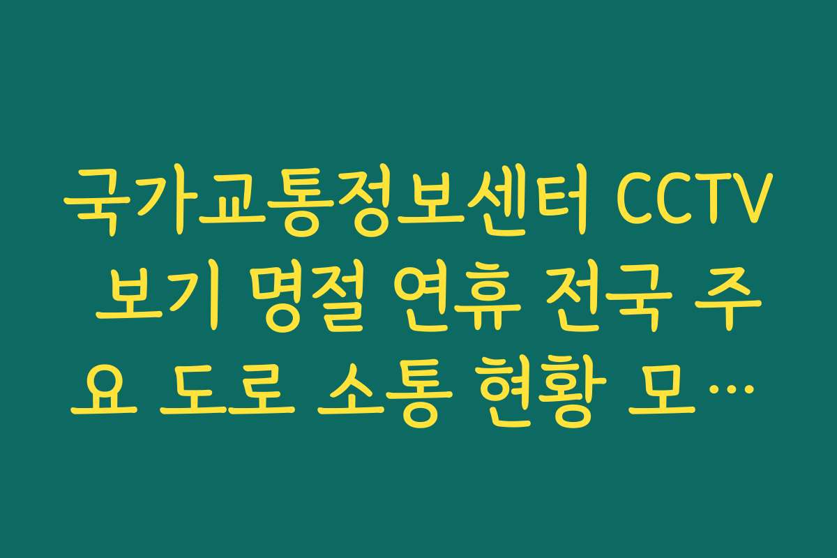 국가교통정보센터 CCTV 보기 명절 연휴 전국 주요 도로 소통 현황 모니터링