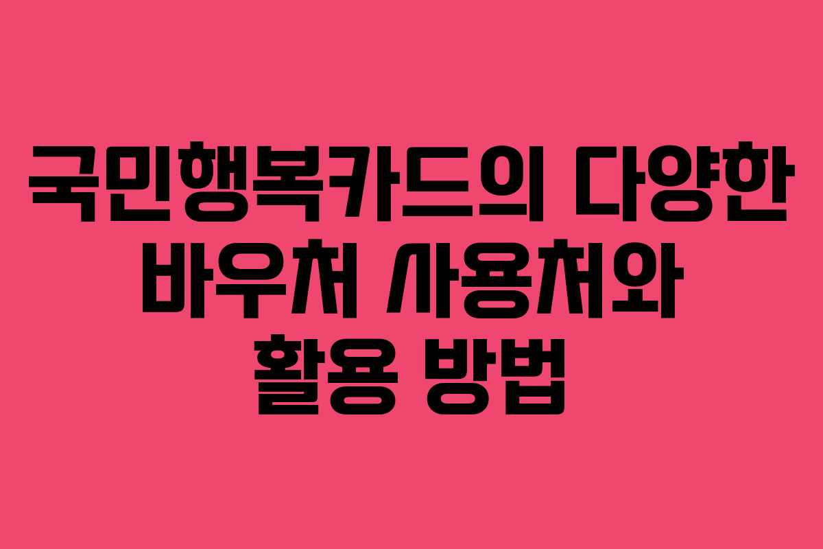 국민행복카드의 다양한 바우처 사용처와 활용 방법