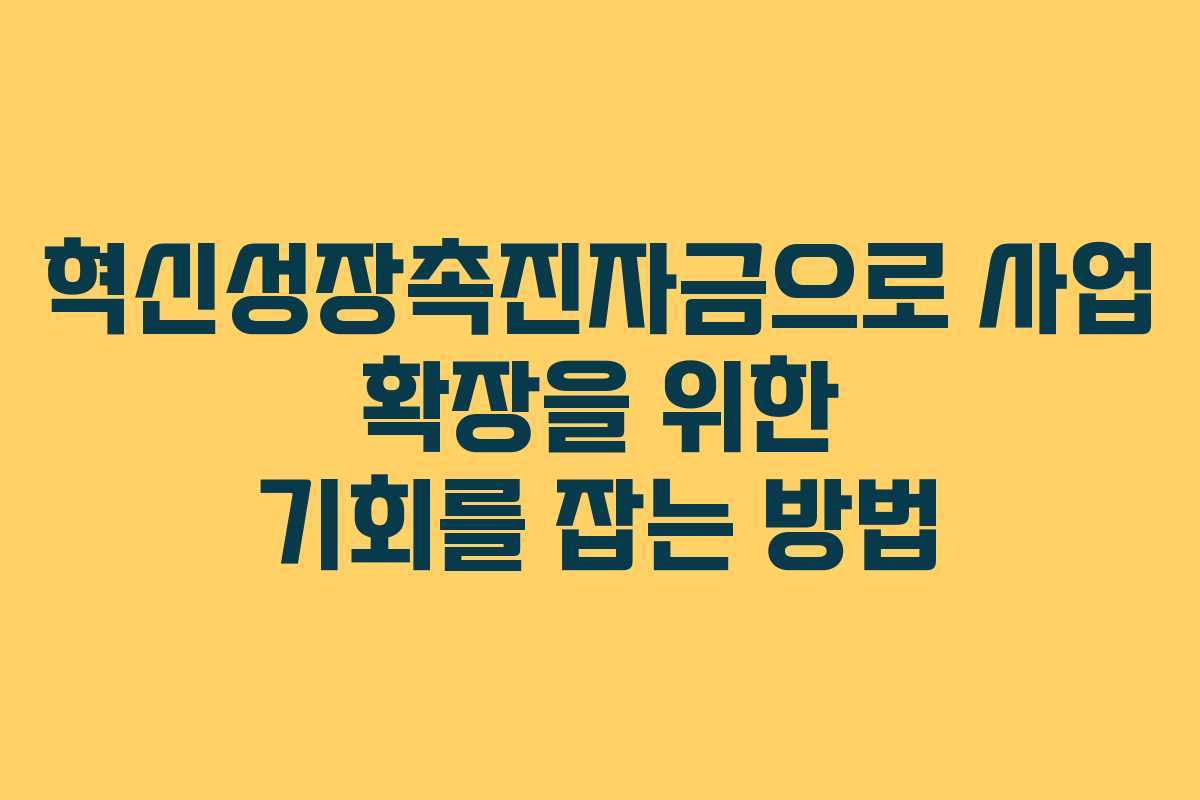 혁신성장촉진자금으로 사업 확장을 위한 기회를 잡는 방법