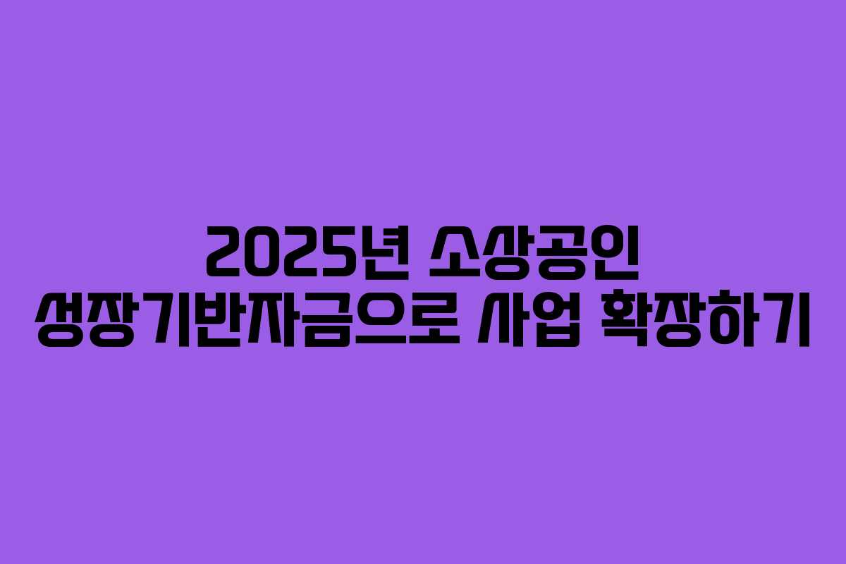 2025년 소상공인 성장기반자금으로 사업 확장하기