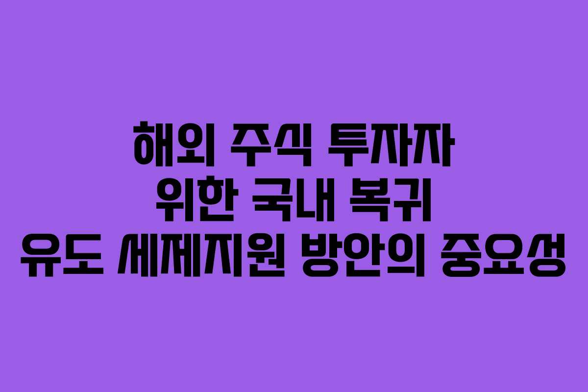 해외 주식 투자자 위한 국내 복귀 유도 세제지원 방안의 중요성