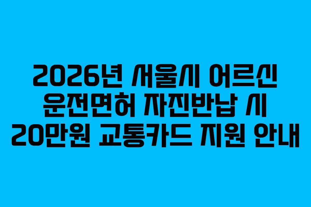 2026년 서울시 어르신 운전면허 자진반납 시 20만원 교통카드 지원 안내