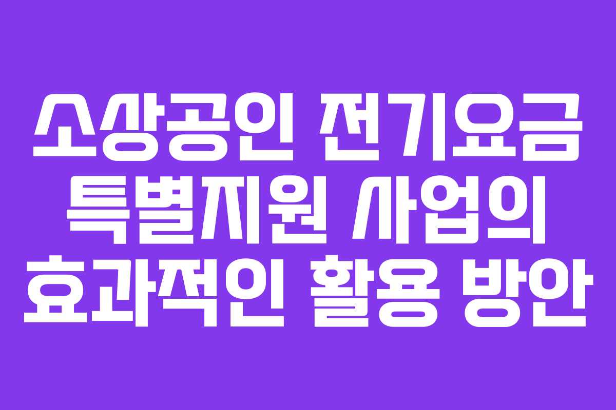 소상공인 전기요금 특별지원 사업의 효과적인 활용 방안