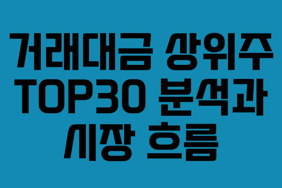 거래대금 상위주 TOP30 분석과 시장 흐름