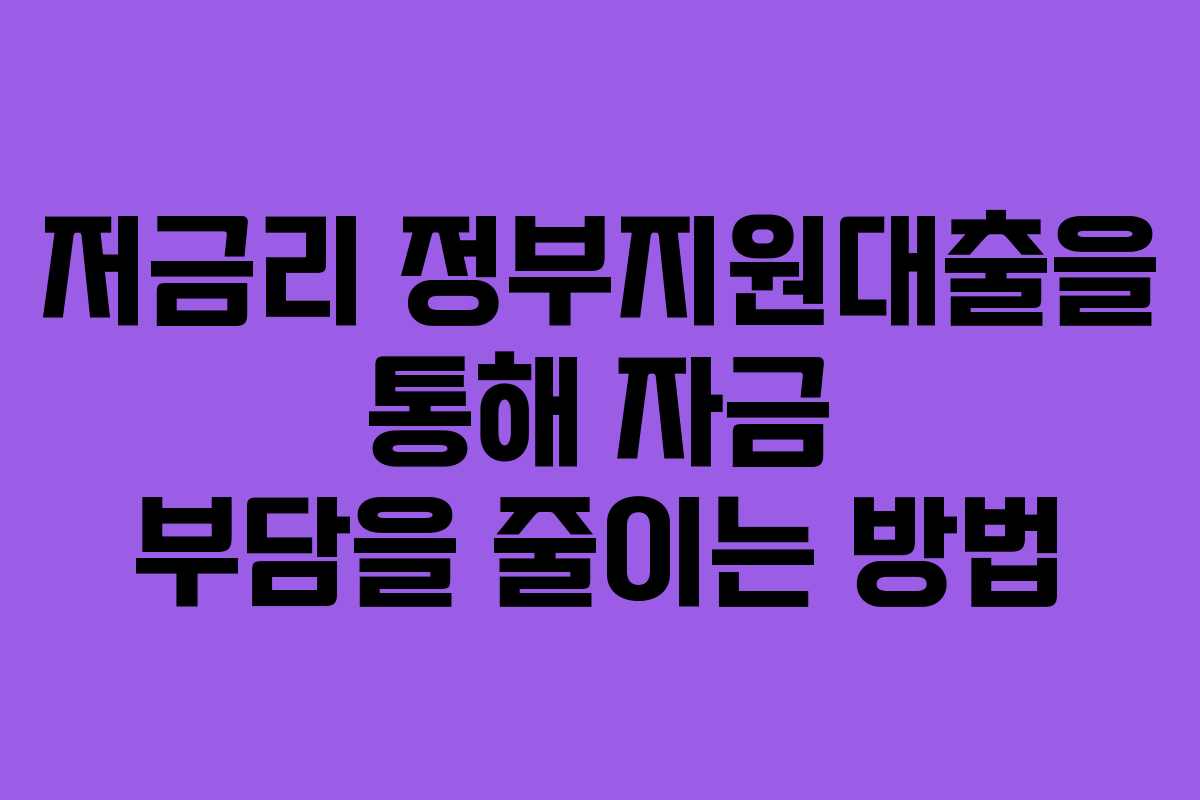 저금리 정부지원대출을 통해 자금 부담을 줄이는 방법