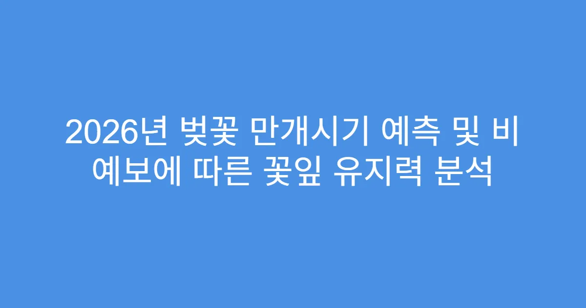 2026년 벚꽃 만개시기 예측 및 비 예보에 따른 꽃잎 유지력 분석