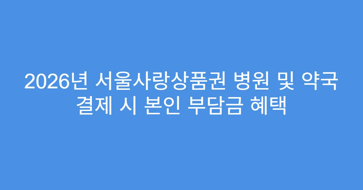 2026년 서울사랑상품권 병원 및 약국 결제 시 본인 부담금 혜택