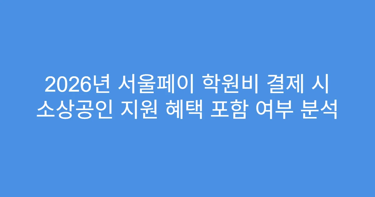 2026년 서울페이 학원비 결제 시 소상공인 지원 혜택 포함 여부 분석