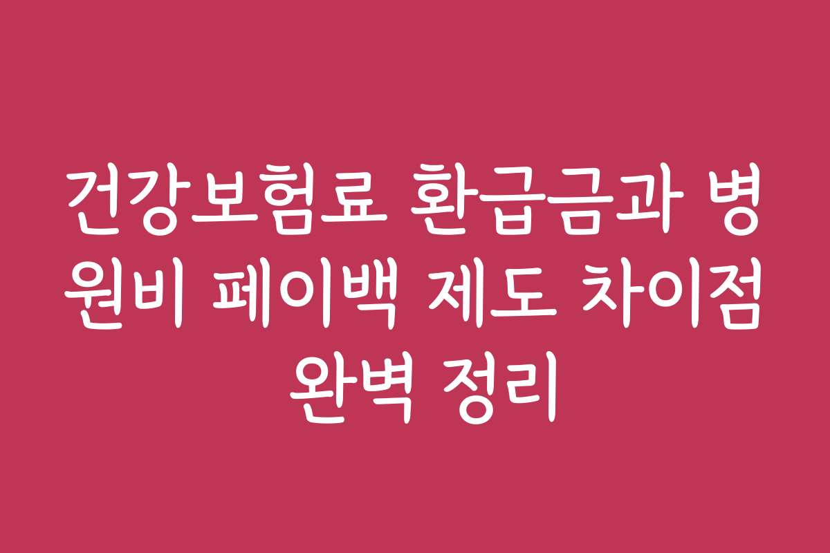 건강보험료 환급금과 병원비 페이백 제도 차이점 완벽 정리