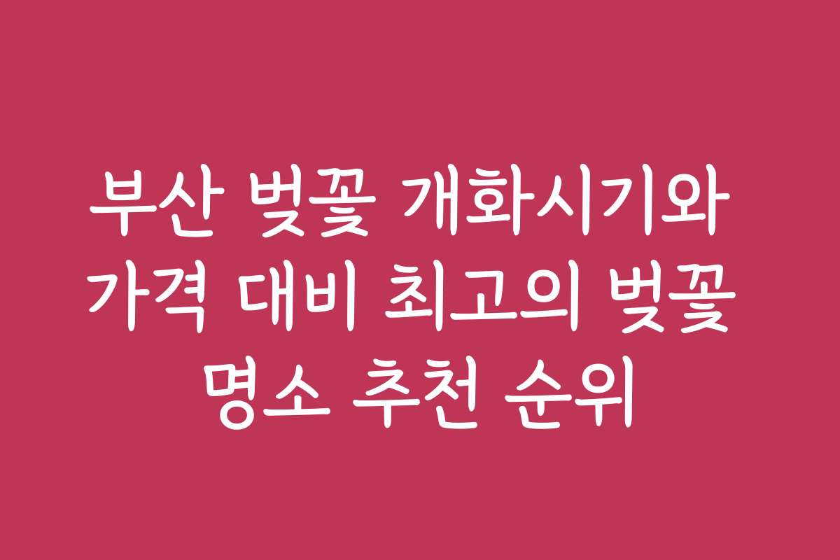 부산 벚꽃 개화시기와 가격 대비 최고의 벚꽃 명소 추천 순위