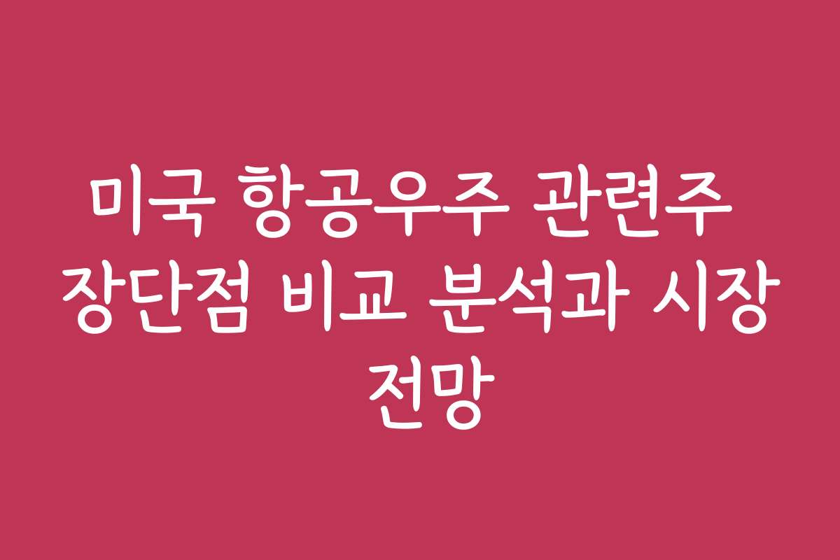 미국 항공우주 관련주 장단점 비교 분석과 시장 전망