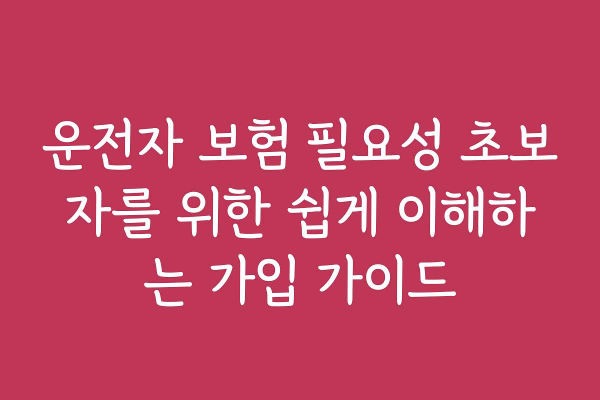 운전자 보험 필요성 초보자를 위한 쉽게 이해하는 가입 가이드
