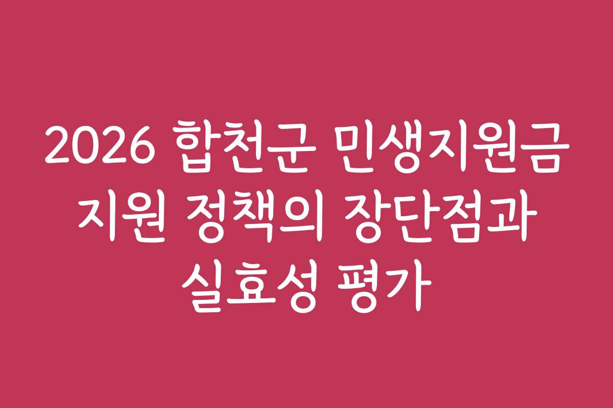2026 합천군 민생지원금 지원 정책의 장단점과 실효성 평가