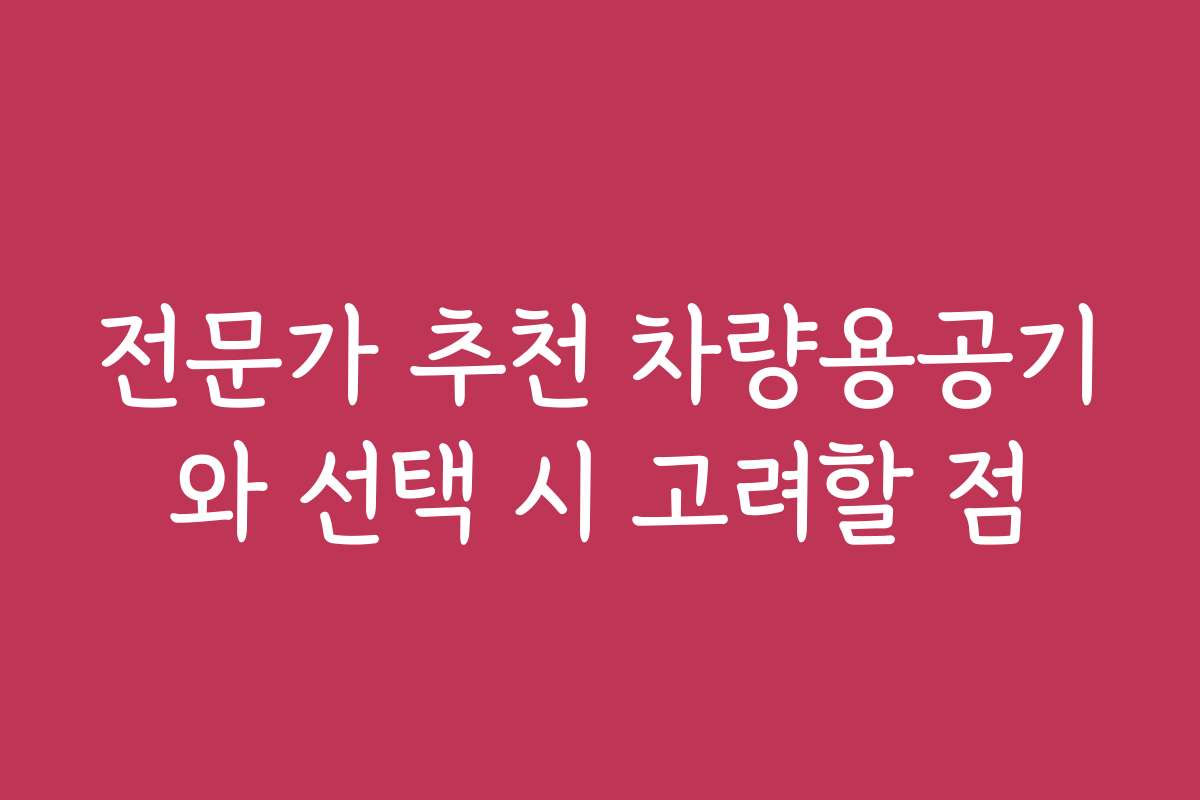 전문가 추천 차량용공기와 선택 시 고려할 점