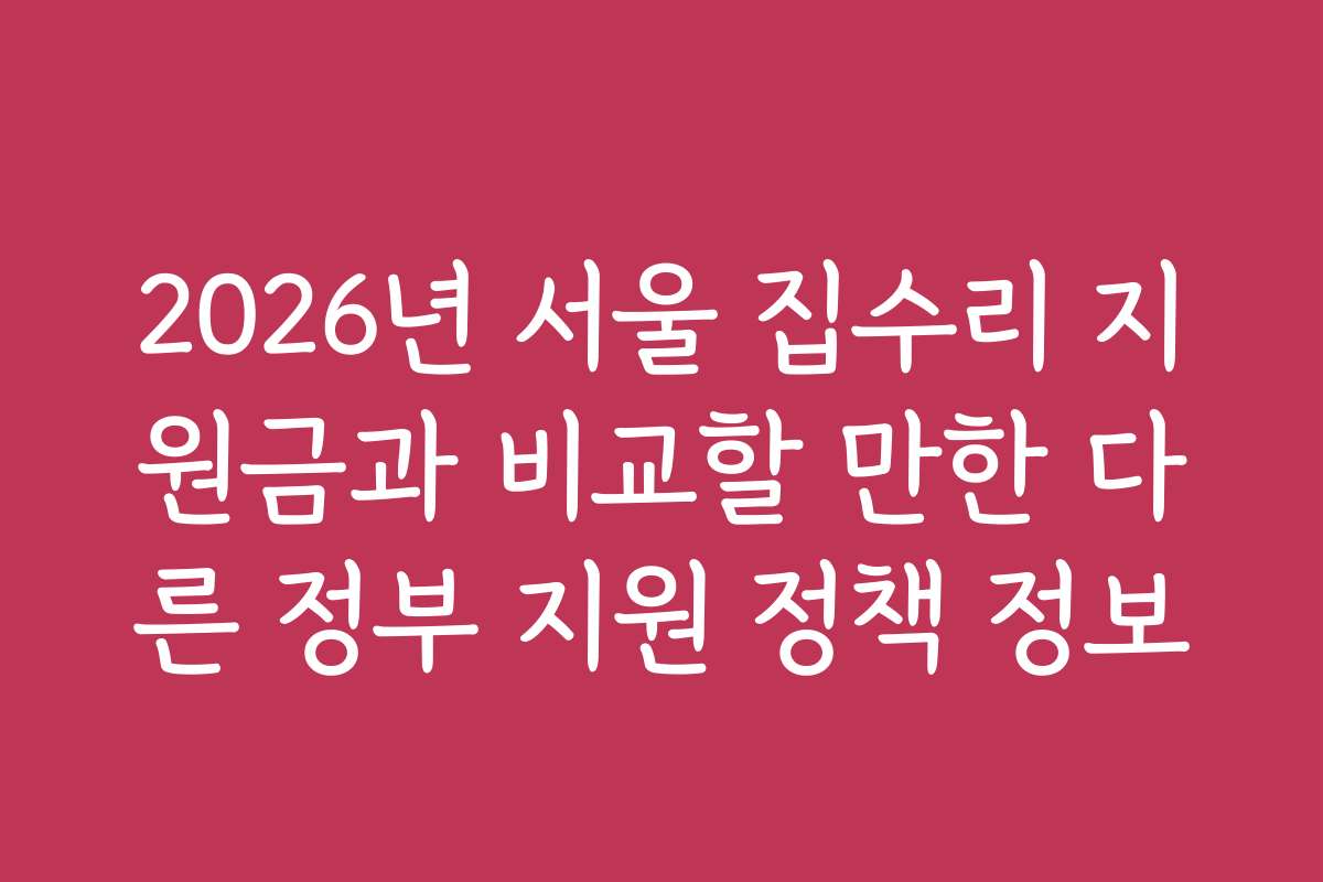 2026년 서울 집수리 지원금과 비교할 만한 다른 정부 지원 정책 정보